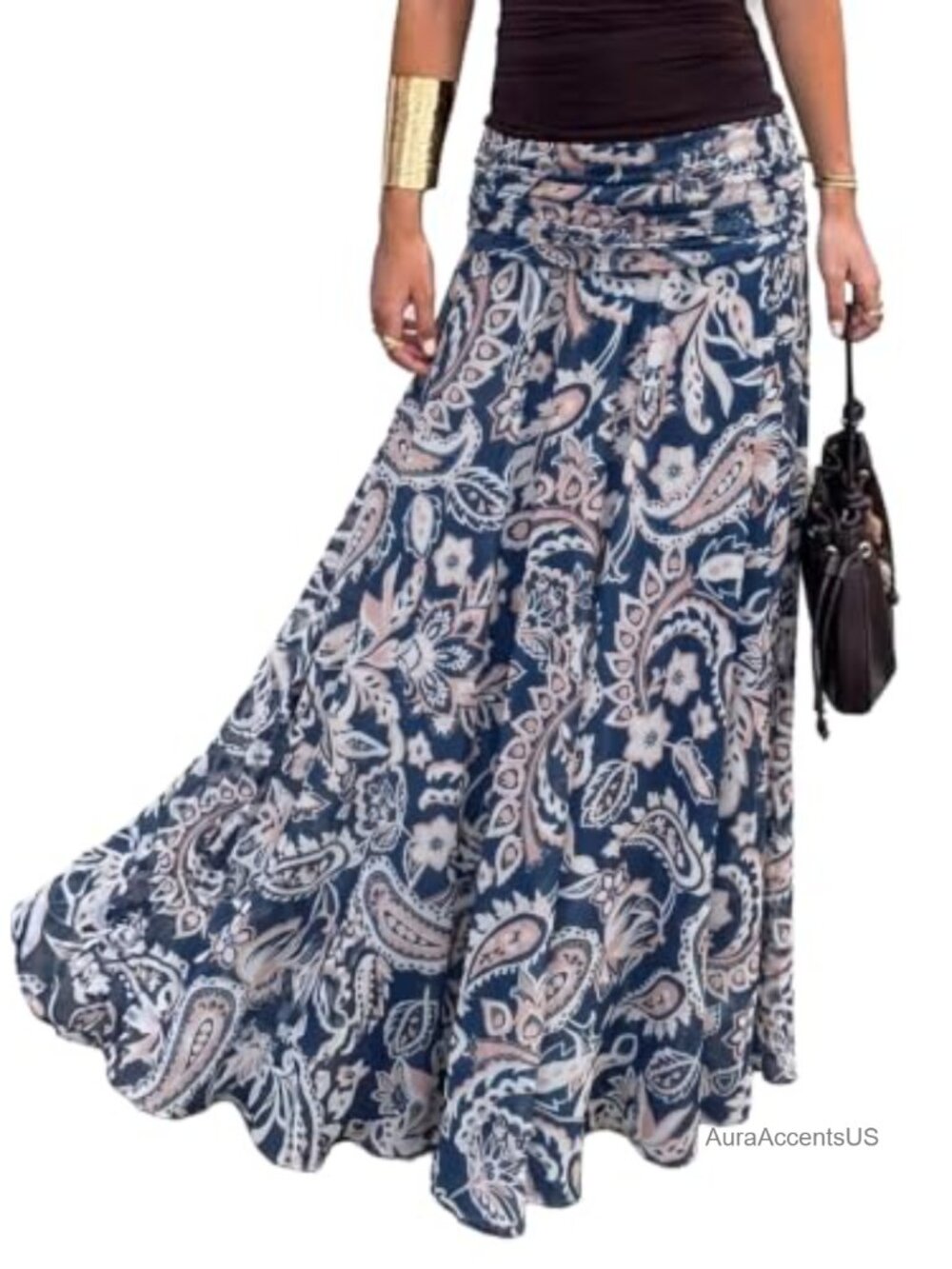 Boho Floral Maxi Skirt Lightweight Mesh High Waist